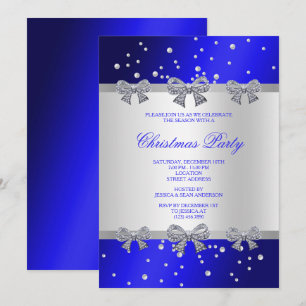 Stylish Diamond Bows & Pearls Christmas Invitation