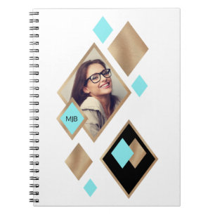 Stylish Diamond Geometric with Photo and Monogram Notebook