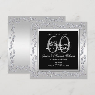 Stylish Diamonds Silver 60th Wedding Anniversary Invitation