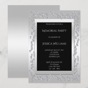 Stylish Diamonds Silver Memorial Party Invitation