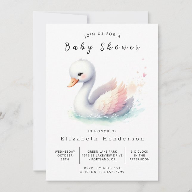 Stylish Digital Swan Baby Shower Invitation (Front)