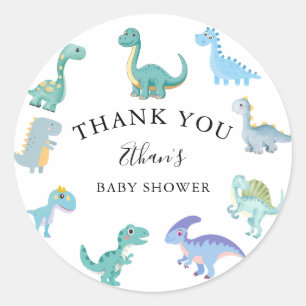 Stylish Dinosaur Baby Shower White Classic Round Sticker