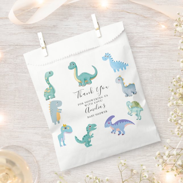 Stylish Dinosaur Baby Shower White Favour Bags (Clipped)