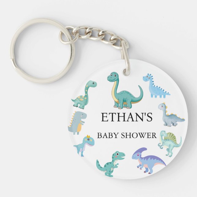 Stylish Dinosaur Baby Shower White Key Ring (Front)