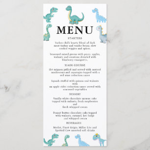 Stylish Dinosaur Baby Shower White Menu