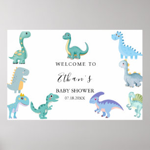 Stylish Dinosaur Baby Shower White Poster