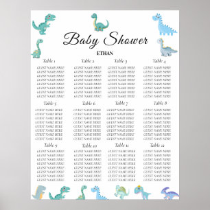 Stylish Dinosaur Baby Shower White Poster