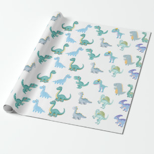 Stylish Dinosaur Baby Shower White Wrapping Paper
