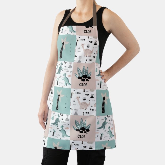 Stylish Dinosaur Block Pattern with Custom Name Ap Apron (Insitu)