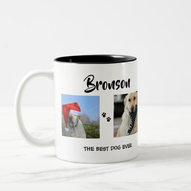 Stylish | Dog | 4 Photo Collage Two-Tone Coffee Mug (Left)