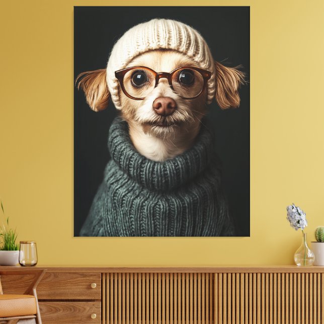 Stylish Dog in Cosy Outfit Canvas Print (Insitu(LivingRoom))