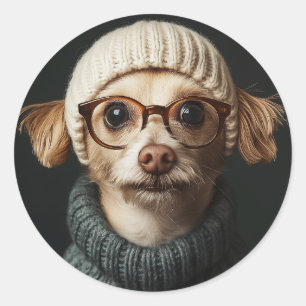 Stylish Dog in Cosy Outfit Classic Round Sticker