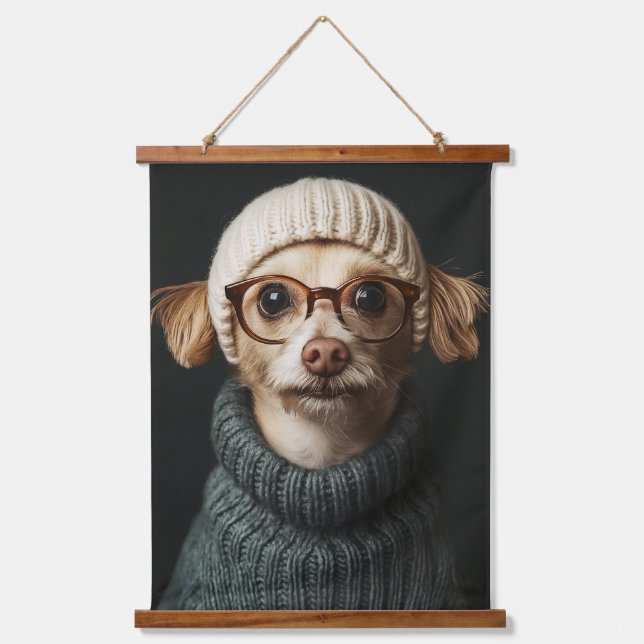 Stylish Dog in Cosy Outfit Hanging Tapestry (Front)