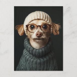 Stylish Dog in Cosy Outfit Postcard