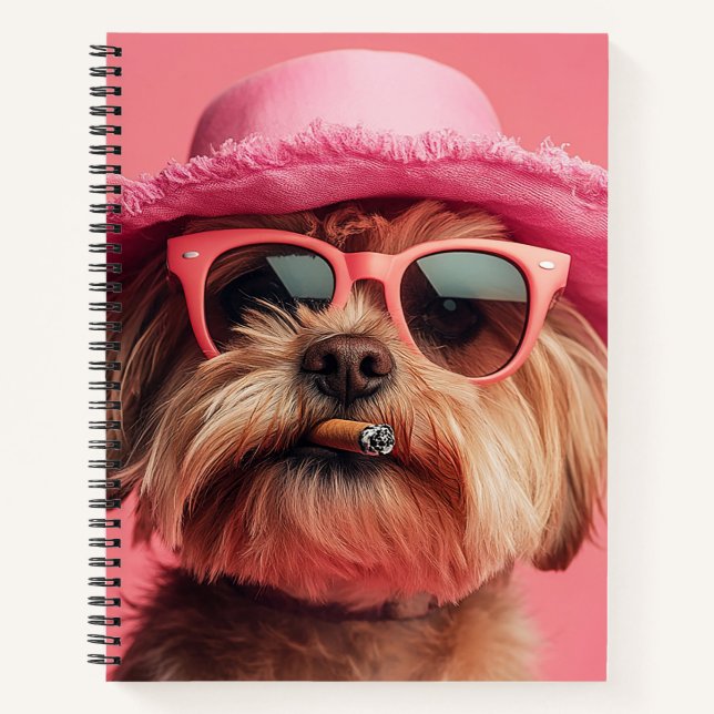 Stylish Dog in Pink Hat and Sunglasses Notebook (Front)
