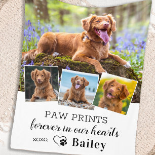 Stylish Dog Memorial Gift Pet Loss 4 Photo Collage Fleece Blanket