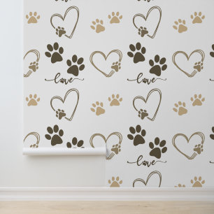 Stylish DOG PAW PRINTS and LOVE HEARTS Wallpaper