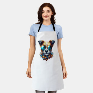 Stylish Dog With Glasses Colorful Modern Pet Art Apron
