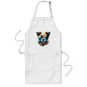 Stylish Dog With Glasses Colorful Modern Pet Art Long Apron