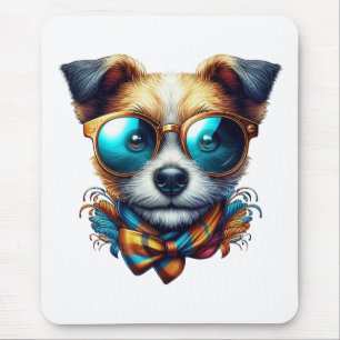Stylish Dog With Glasses Colorful Modern Pet Art Mouse Mat