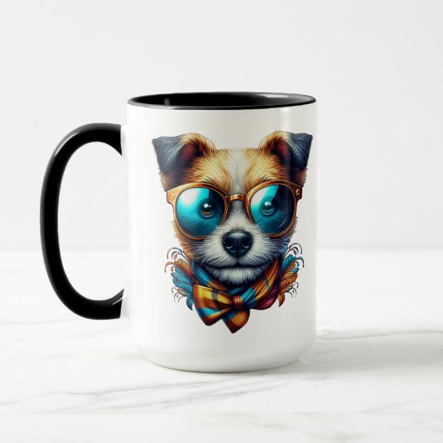 Stylish Dog With Glasses Colorful Modern Pet Art Mug (Left)