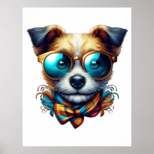 Stylish Dog With Glasses Colorful Modern Pet Art Poster