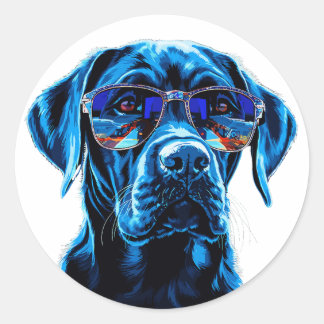 Stylish Dog with Reflective Sunglasses Classic Round Sticker