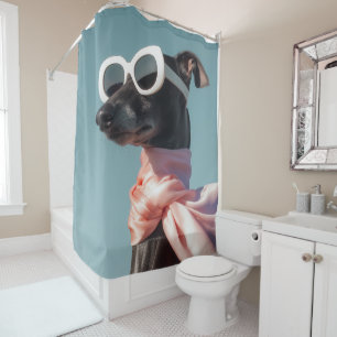 Stylish Dog With Sunglasses Scarf Shower Curtain