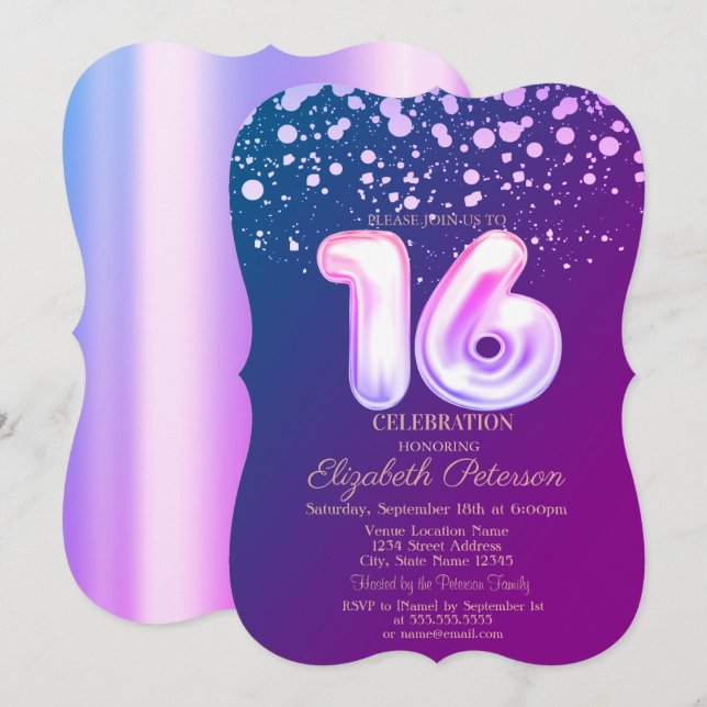Stylish Dots,Violet Sweet 16  Invitation (Front/Back)