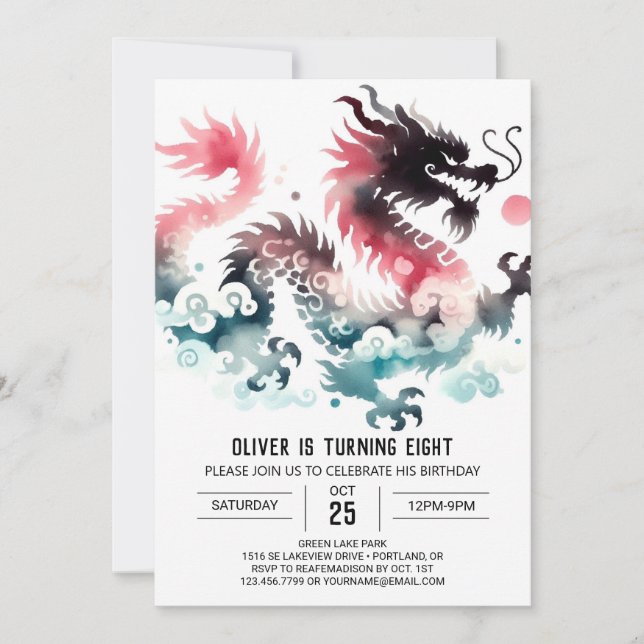 Stylish Dragon Birthday Digital Invitation (Front)