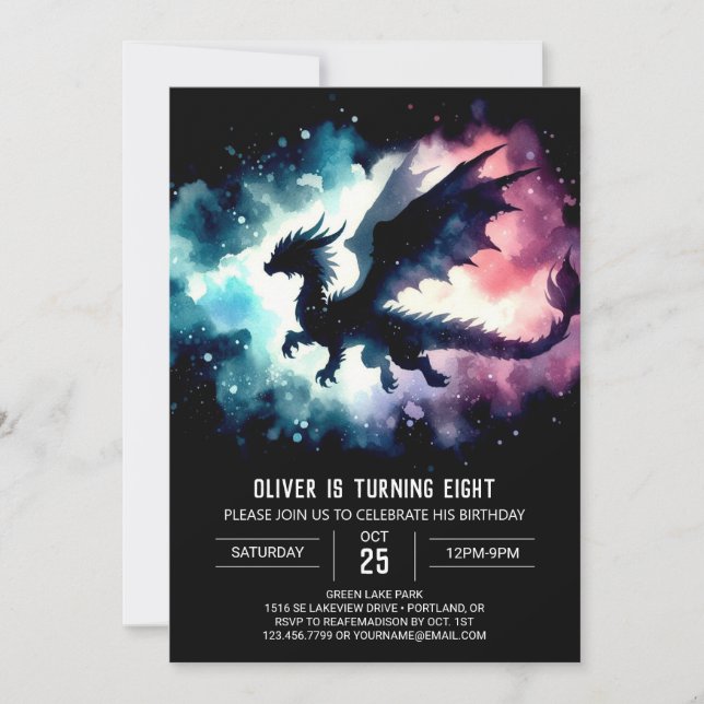 Stylish Dragon Birthday DIY Invitation (Front)