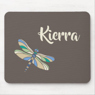 Stylish Dragonfly in Brown and Blue With Name Mouse Mat