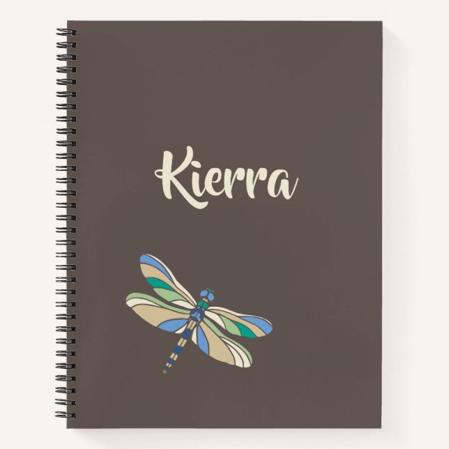 Stylish Dragonfly in Brown and Blue With Name Notebook (Front)
