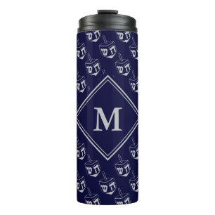 Stylish DREIDEL Monogram Blue Grey Thermal Tumbler