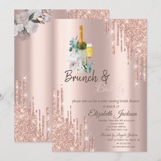 Stylish Drips Brunch & Bubbly Bridal Shower  Invit Invitation (Front/Back)