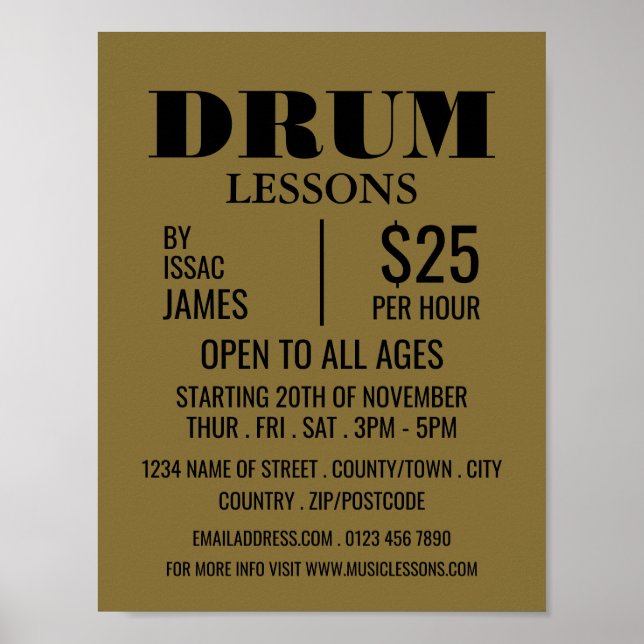 Stylish Drum Lessons Advertising Poster (Front)