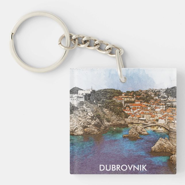 Stylish Dubrovnik Croatia Travel Coastal View Key Ring (Front)