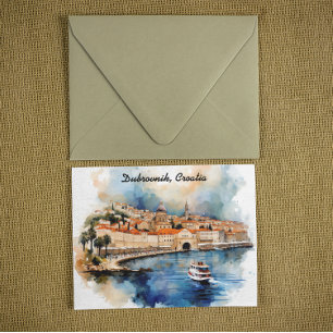 Stylish Dubrovnik Croatia Watercolor Painting Postcard