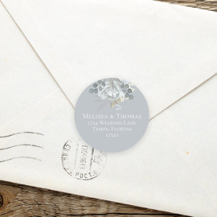 Stylish Dusty Blue Floral Simple Return Address Classic Round Sticker