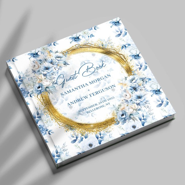 Stylish Dusty Blue Gold Glitter Wedding Guest Book (Stylish Dusty Blue Gold Glitter Wedding Guest Book)
