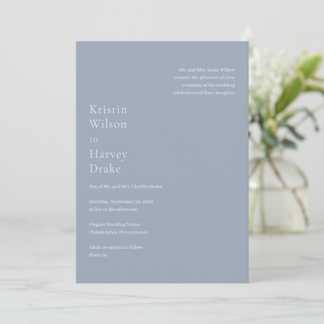 Stylish Dusty Blue Modern Wedding Invitation (Standing Front)