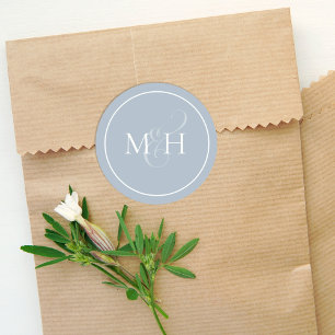 Stylish Dusty Blue Simple Monogram Ampersand  Classic Round Sticker