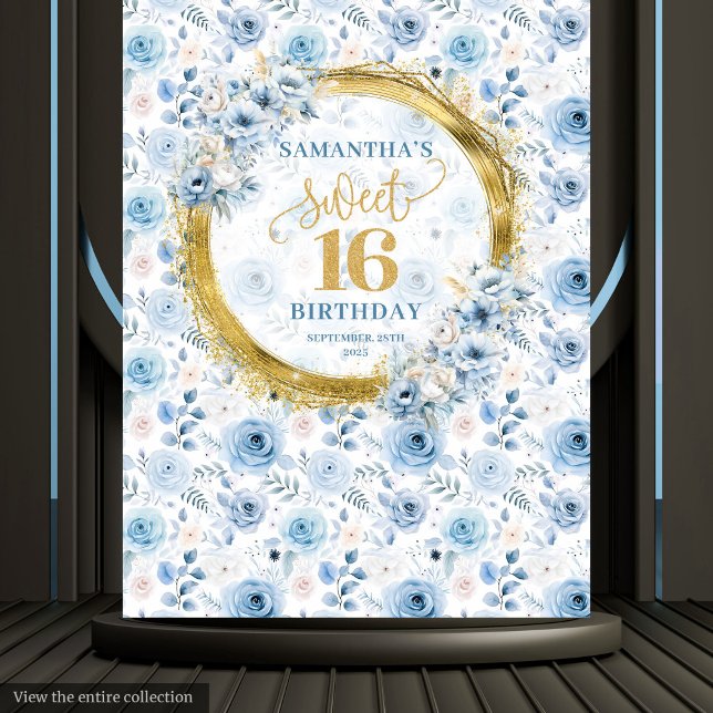 Stylish Dusty Blue Sweet 16 Gold Glitter Party  Tapestry (Stylish Dusty Blue Sweet 16 Gold Glitter Party Tapestry)