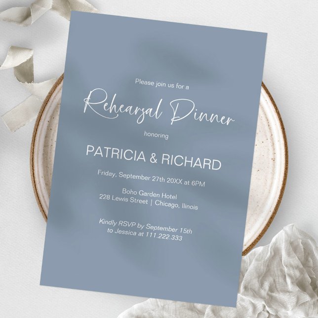 Stylish Dusty Blue Wedding Rehearsal Dinner Invitation (Creator Uploaded)