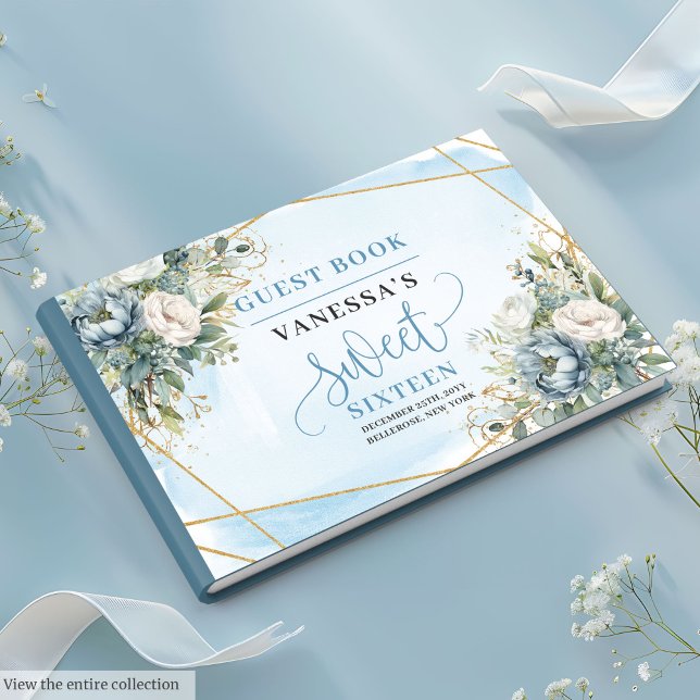 Stylish Dusty Blue White Floral Sweet Sixteen 16 Guest Book (Stylish Dusty Blue White Floral Sweet Sixteen Guest Book)