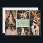 Stylish Dusty Green 6 Photo Collage Wedding Thank You Card<br><div class="desc">Stylish, Elegant, Dusty Green Hand Lettered Wedding Multi Photo Collage Thank You Card. Stylish wedding thank you card template featuring six (6) photo on the front and one (1) photo on the back side. With the text "thank you" in a swirly hand lettered calligraphy script font in white on sage...</div>