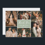 Stylish Dusty Green 6 Photo Collage Wedding Thank You Card<br><div class="desc">Stylish, Elegant, Dusty Green Hand Lettered Wedding Multi Photo Collage Thank You Card. Stylish wedding thank you card template featuring six (6) photo on the front and one (1) photo on the back side. With the text "thank you" in a swirly hand lettered calligraphy script font in white on sage...</div>