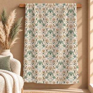Stylish Dusty Green Gold Palm Leaves Blanket