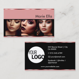 Stylish Dusty Pink and Black with Logo Photos  Business Card