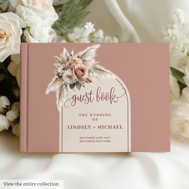 Stylish Dusty Pink Pampas Roses Wedding Guest Book (Stylish Dusty Pink Pampas Roses Wedding Guest Book)